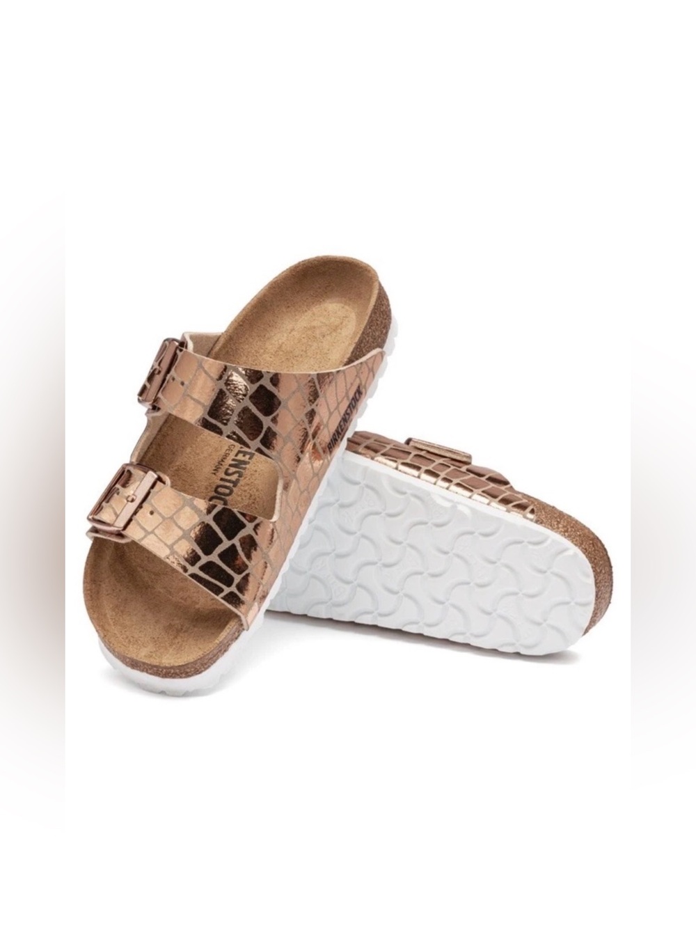 🛍️NWT Birkenstock Rose Gold Glam Croc-Embossed Double Strap Sandals 8 US / 39 EU